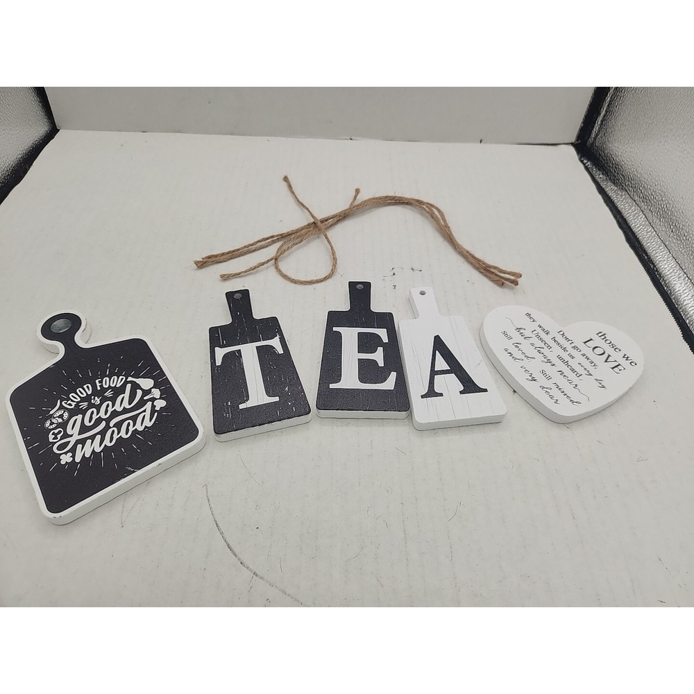 Farmhouse Kitchen Tiered Tray Decor Set, Rustic Black and White Kitchen Counter